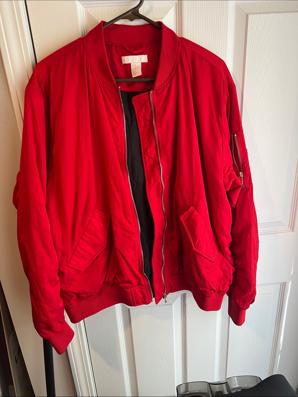 Red Bomber Jacket - Classic Zip Front